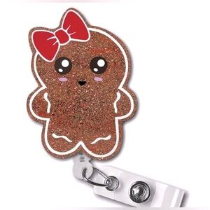 🆕 Glittery Gingerbread Man Badge Reel